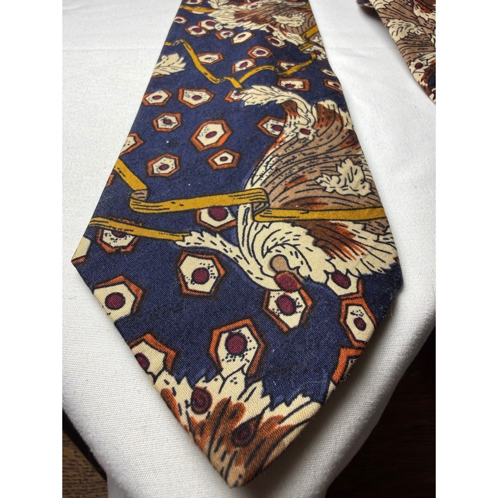 ADAMS ROW Mens Silk Necktie‎ Blue Geometric Floral Bird Motif